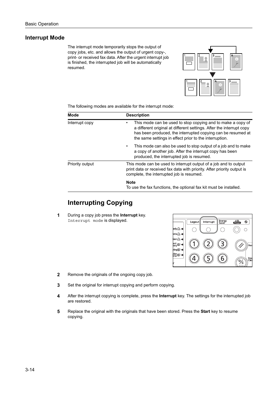 Interrupt mode, Interrupt mode -14, Interrupting copying | TA Triumph-Adler DC 2218 User Manual | Page 55 / 114