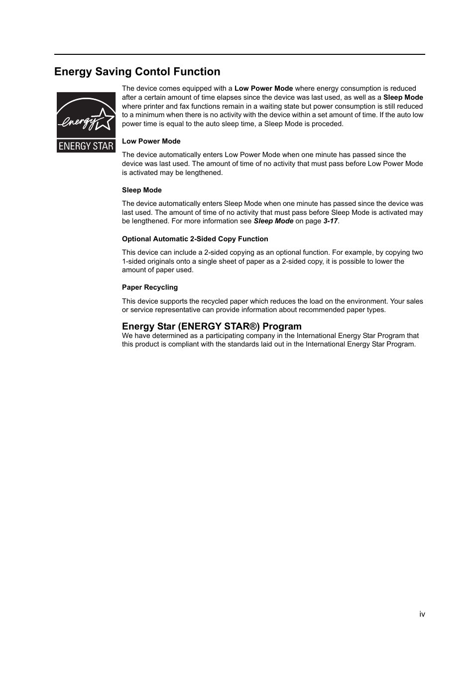 Energy saving contol function, Energy star (energy star®) program | TA Triumph-Adler DC 2218 User Manual | Page 6 / 114