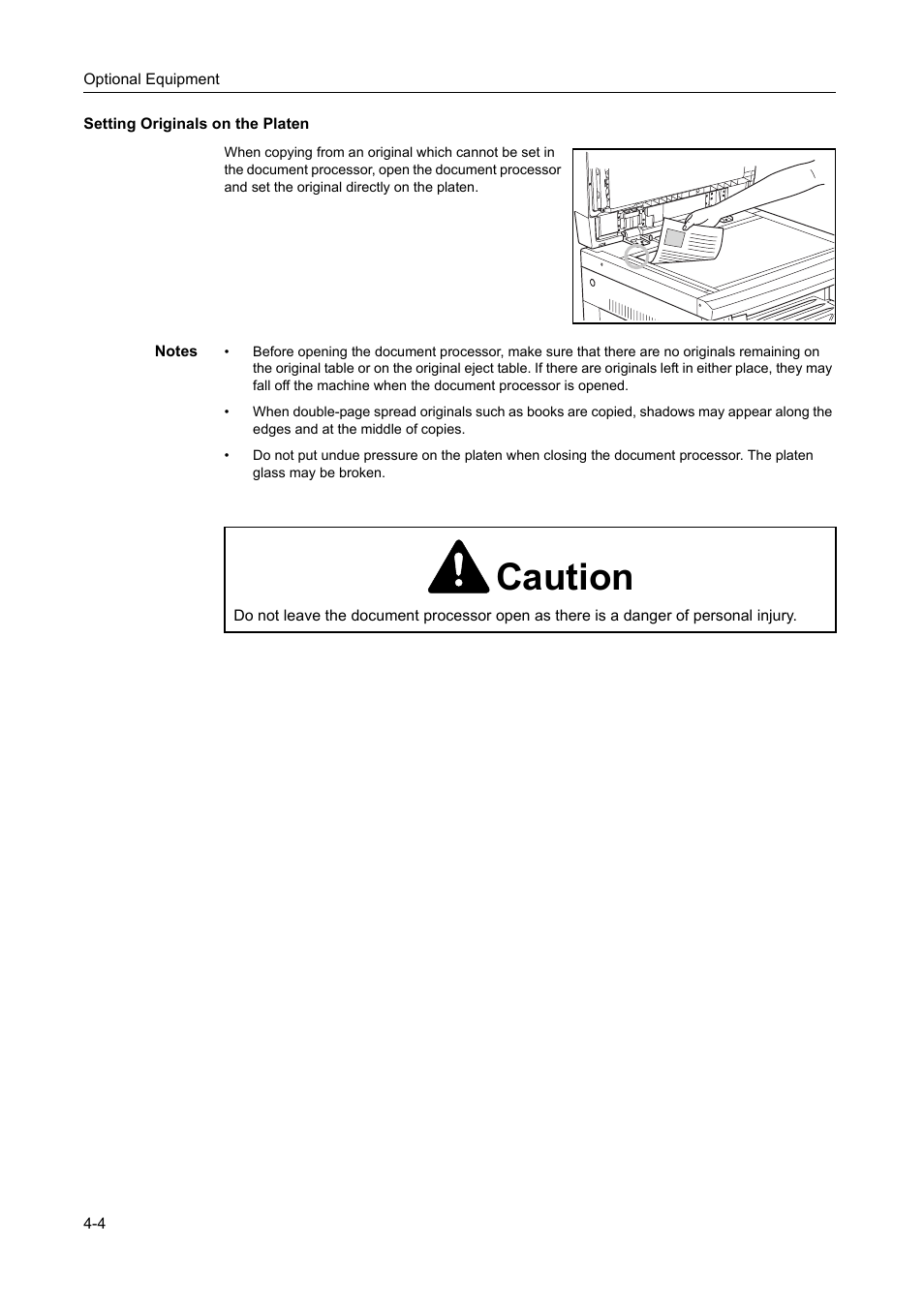Setting originals on the platen, Setting originals on the platen -4, Caution | TA Triumph-Adler DC 2218 User Manual | Page 63 / 114