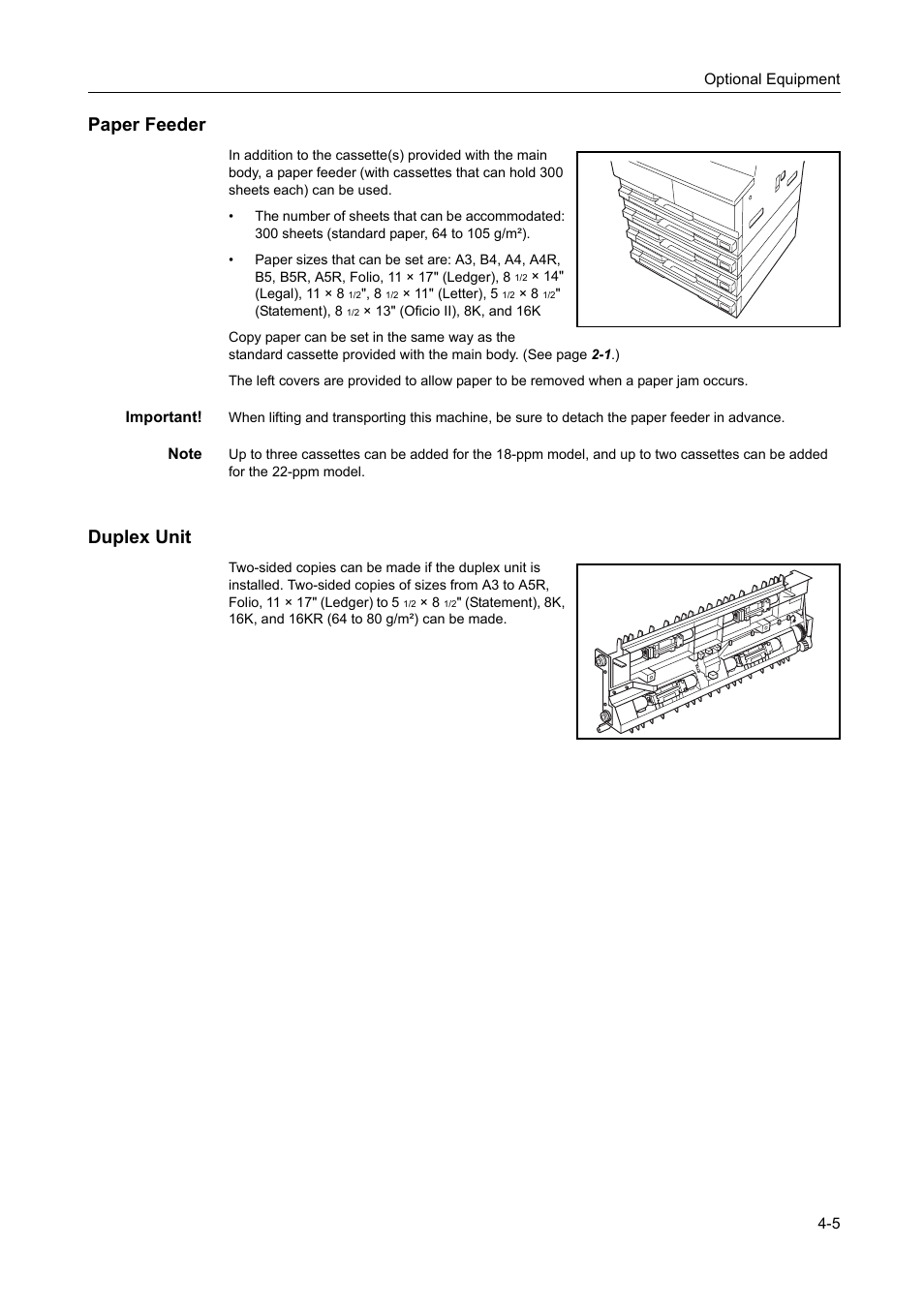 Paper feeder, Duplex unit, Paper feeder -5 duplex unit -5 | TA Triumph-Adler DC 2218 User Manual | Page 64 / 114