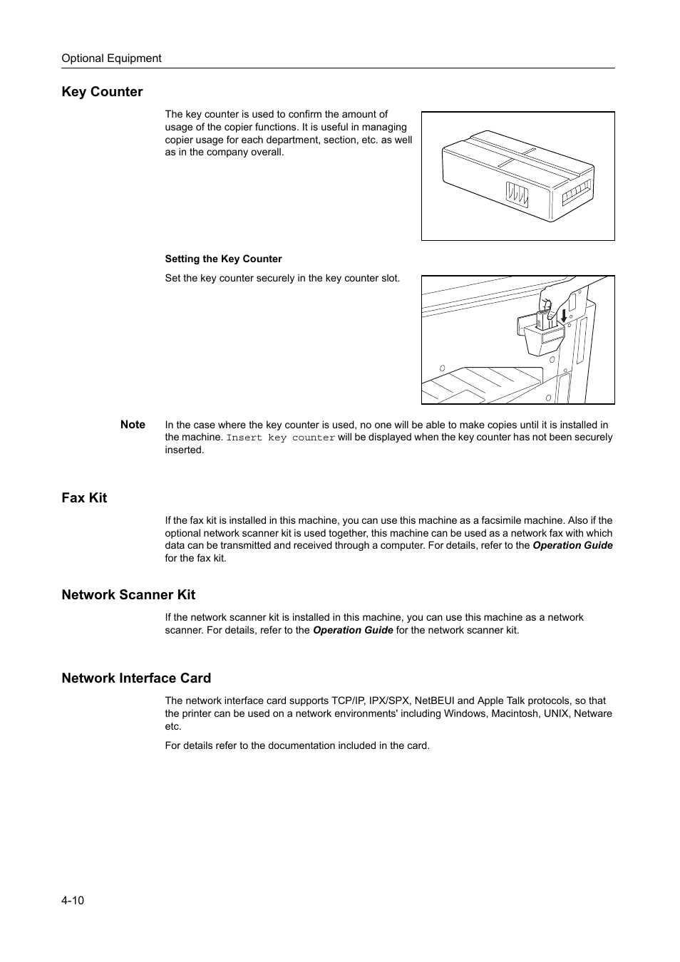 Key counter, Fax kit, Network scanner kit | Network interface card (ib-23), Key counter -10, Network interface card | TA Triumph-Adler DC 2218 User Manual | Page 69 / 114