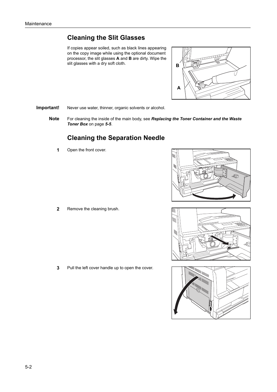 Cleaning the slit glasses, Cleaning the separation needle | TA Triumph-Adler DC 2218 User Manual | Page 73 / 114