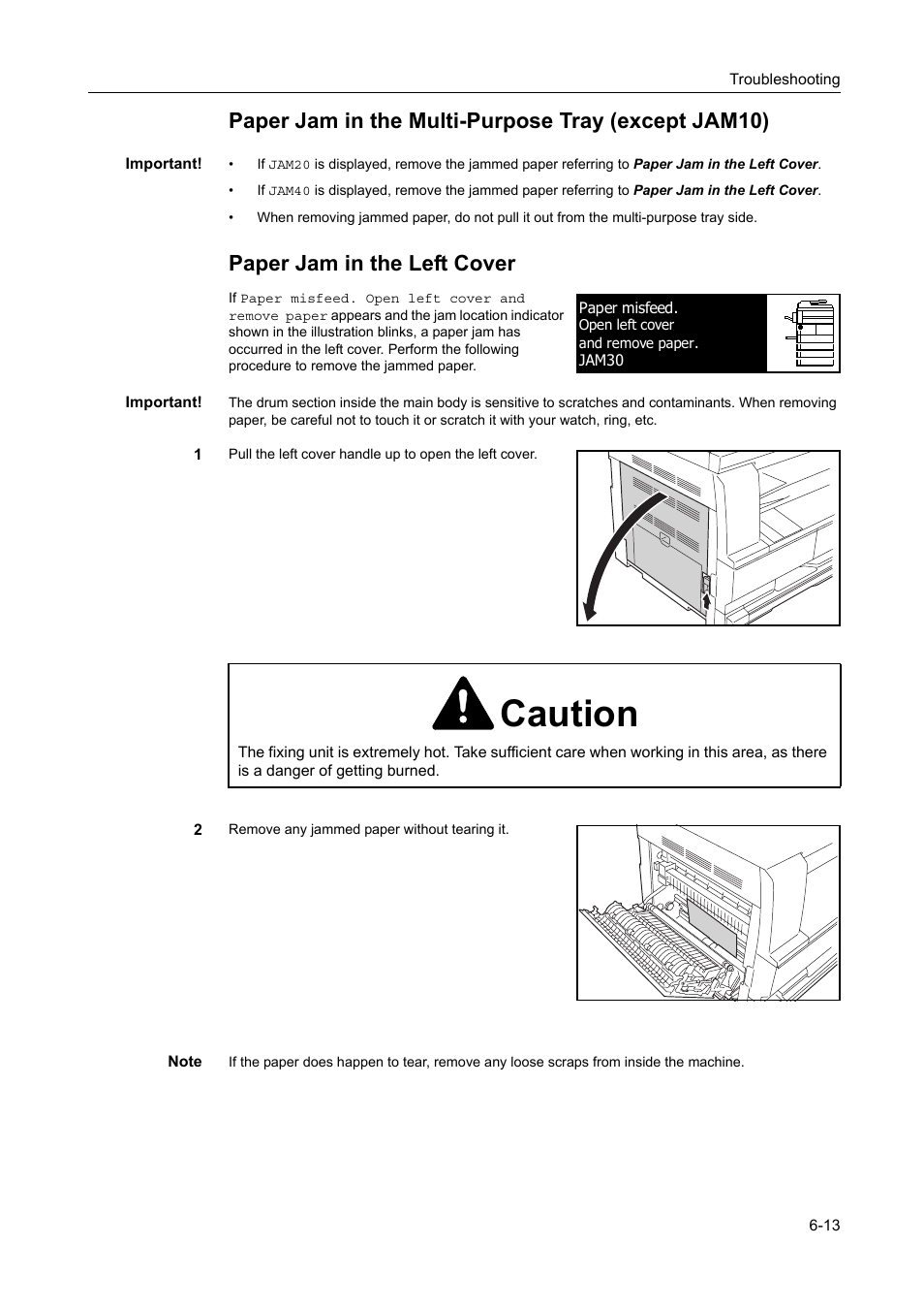 Caution, Paper jam in the multi-purpose tray (except jam10), Paper jam in the left cover | TA Triumph-Adler DC 2218 User Manual | Page 94 / 114