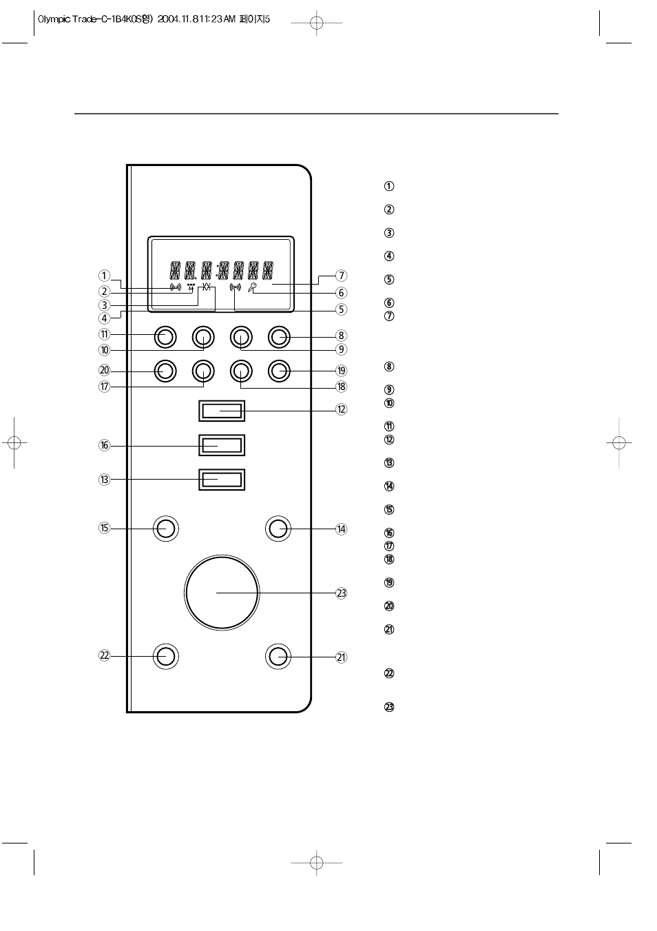 Control panel | Daewoo KOC-1B4K User Manual | Page 6 / 31