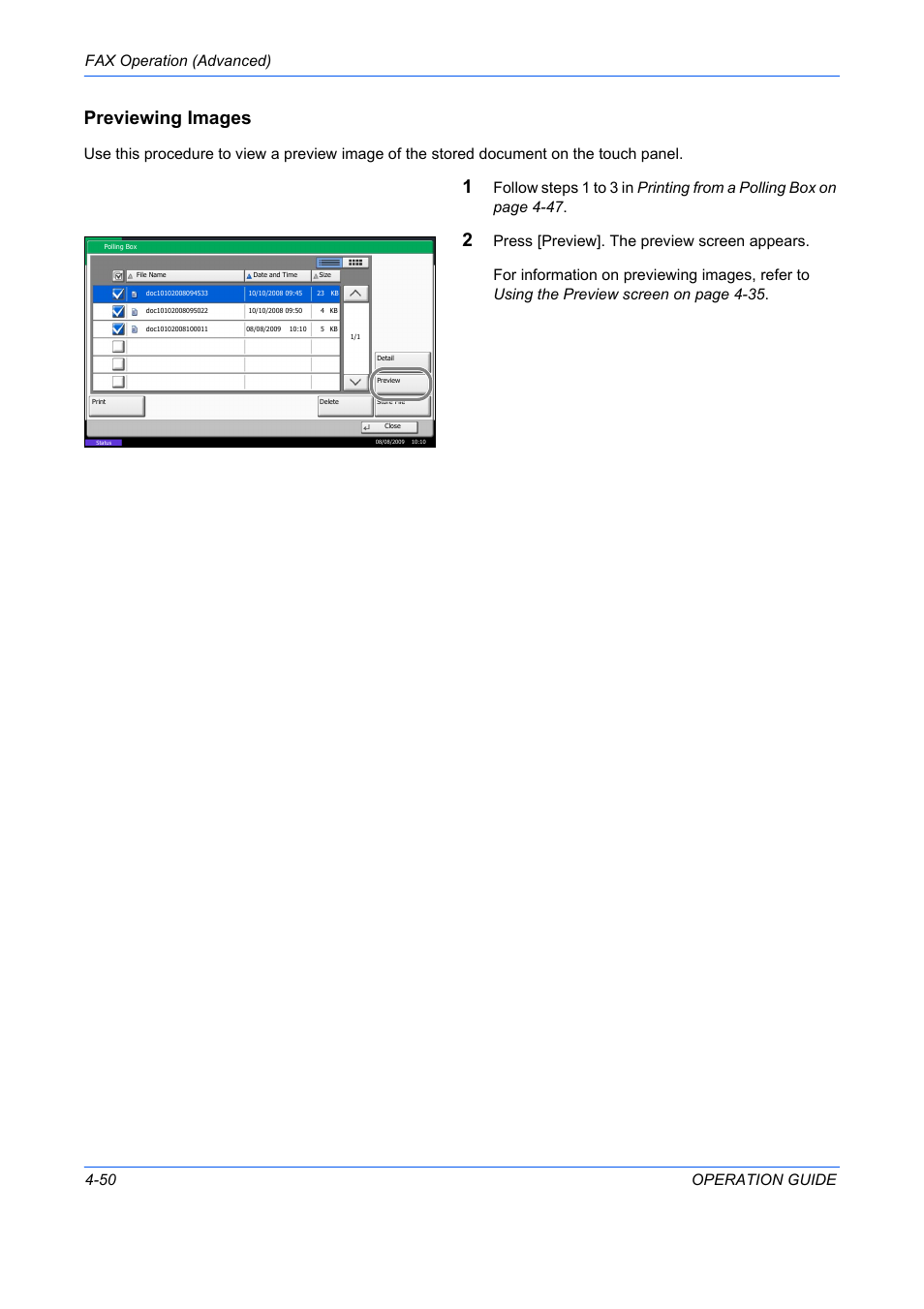 Previewing images, Fax operation (advanced) 4-50 operation guide | TA Triumph-Adler DC 2242 User Manual | Page 113 / 223