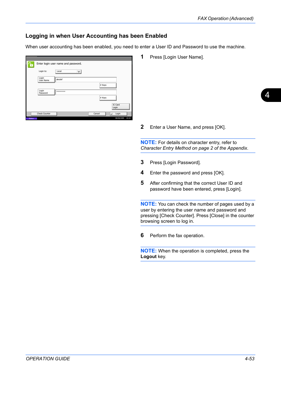 Logging in when user accounting has been enabled | TA Triumph-Adler DC 2242 User Manual | Page 116 / 223