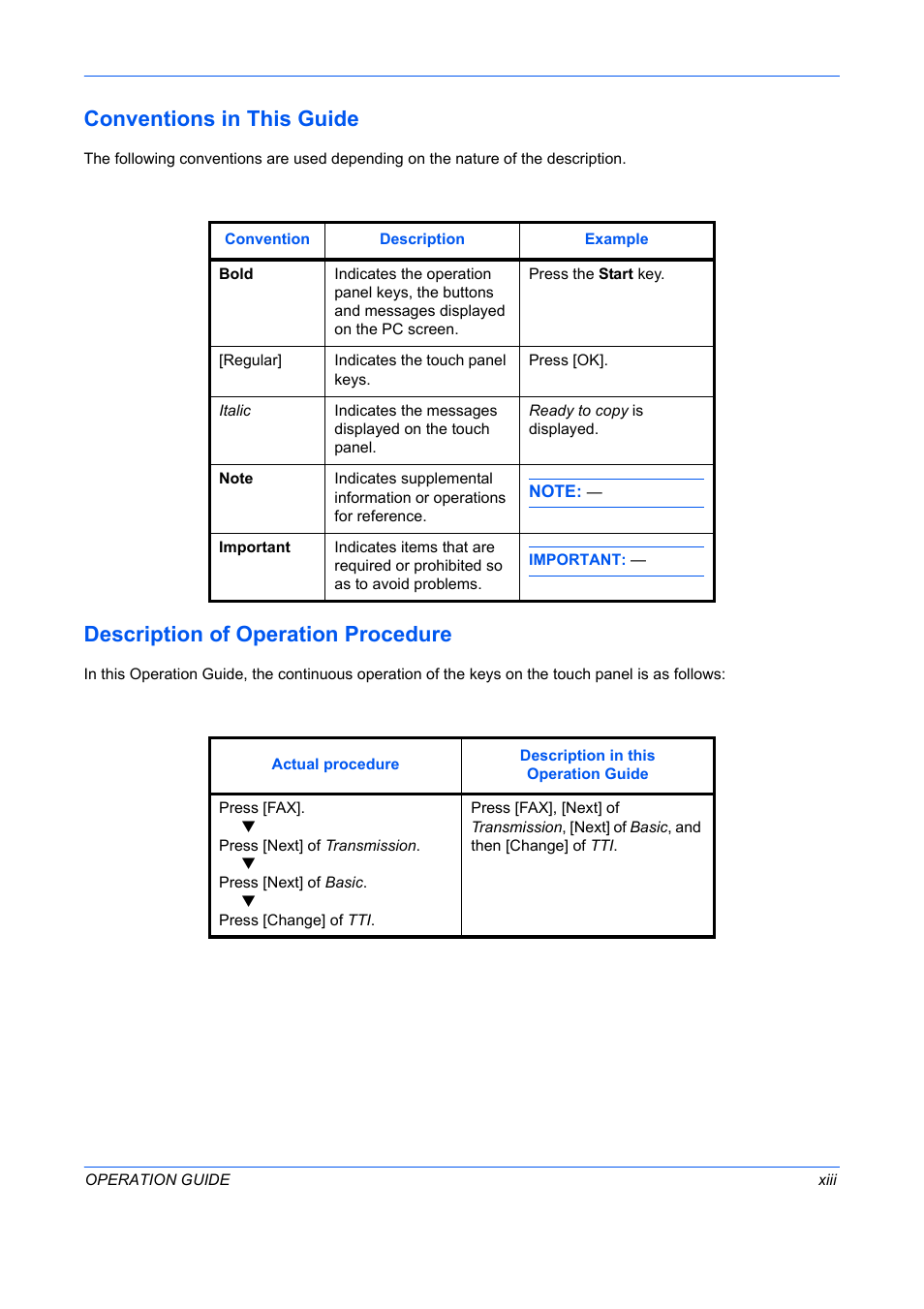 Conventions in this guide, Description of operation procedure | TA Triumph-Adler DC 2242 User Manual | Page 14 / 223