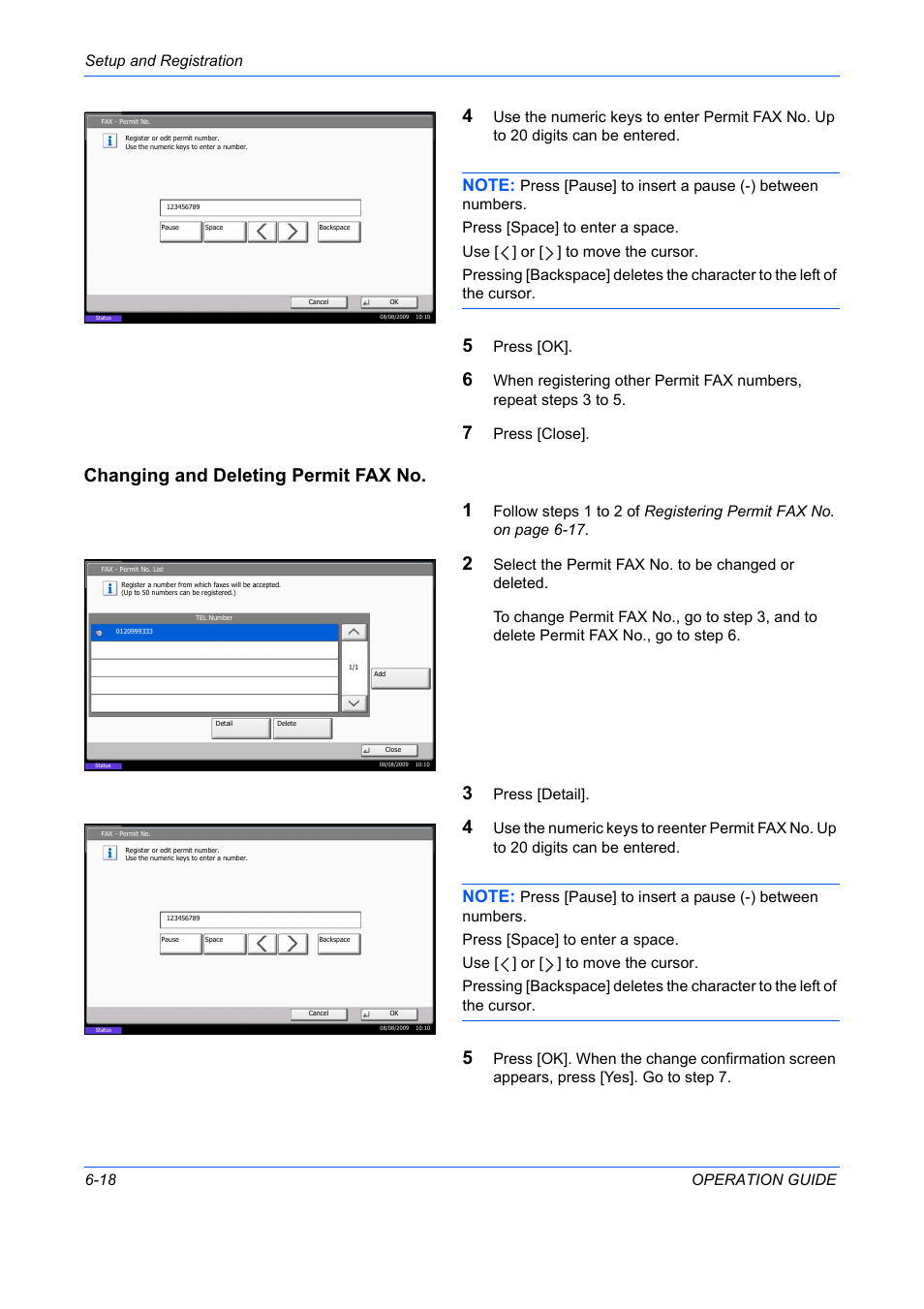 Changing and deleting permit fax no. 1, Setup and registration 6-18 operation guide, Press [ok | Press [close, Press [detail | TA Triumph-Adler DC 2242 User Manual | Page 151 / 223