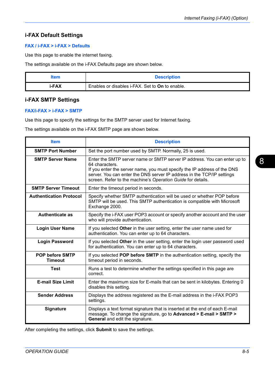 I-fax default settings, I-fax smtp settings | TA Triumph-Adler DC 2242 User Manual | Page 176 / 223