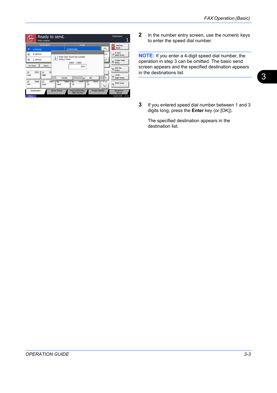 Fax operation (basic) operation guide 3-3, Ready to send | TA Triumph-Adler DC 2242 User Manual | Page 30 / 223