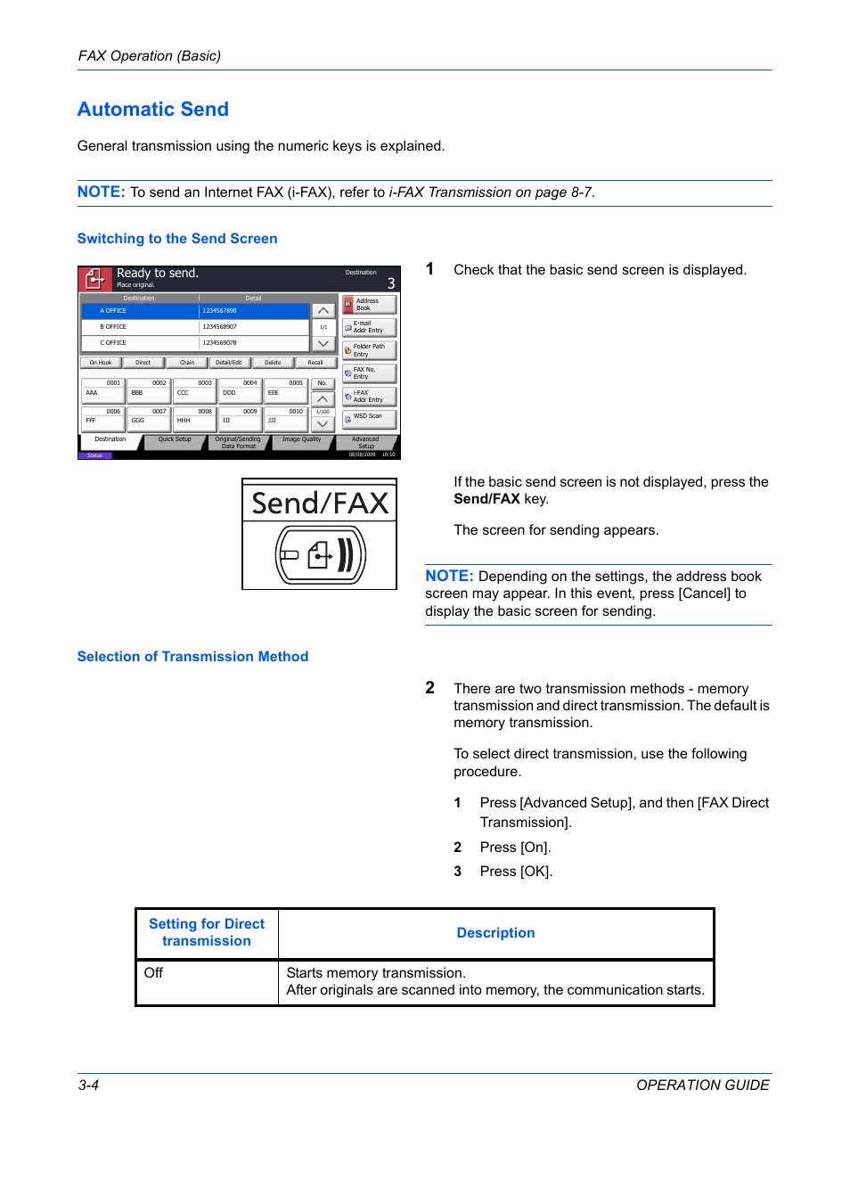 Automatic send -4, Automatic send, Fax operation (basic) 3-4 operation guide | Ready to send | TA Triumph-Adler DC 2242 User Manual | Page 31 / 223