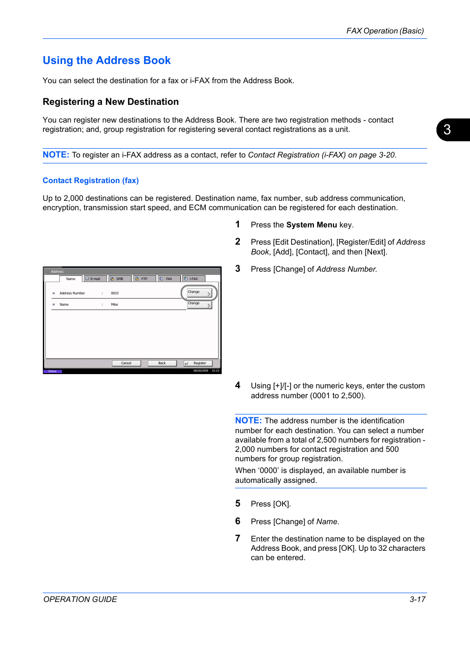 Using the address book -17, Using the address book, Registering a new destination | TA Triumph-Adler DC 2242 User Manual | Page 44 / 223