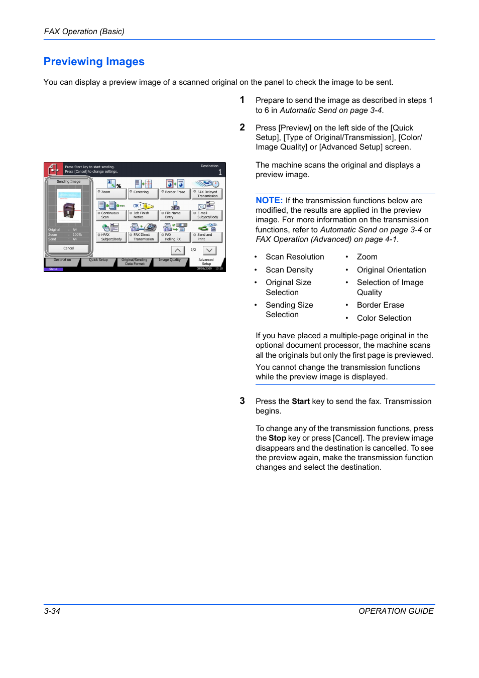Previewing images -34, Previewing images, Fax operation (basic) 3-34 operation guide | TA Triumph-Adler DC 2242 User Manual | Page 61 / 223