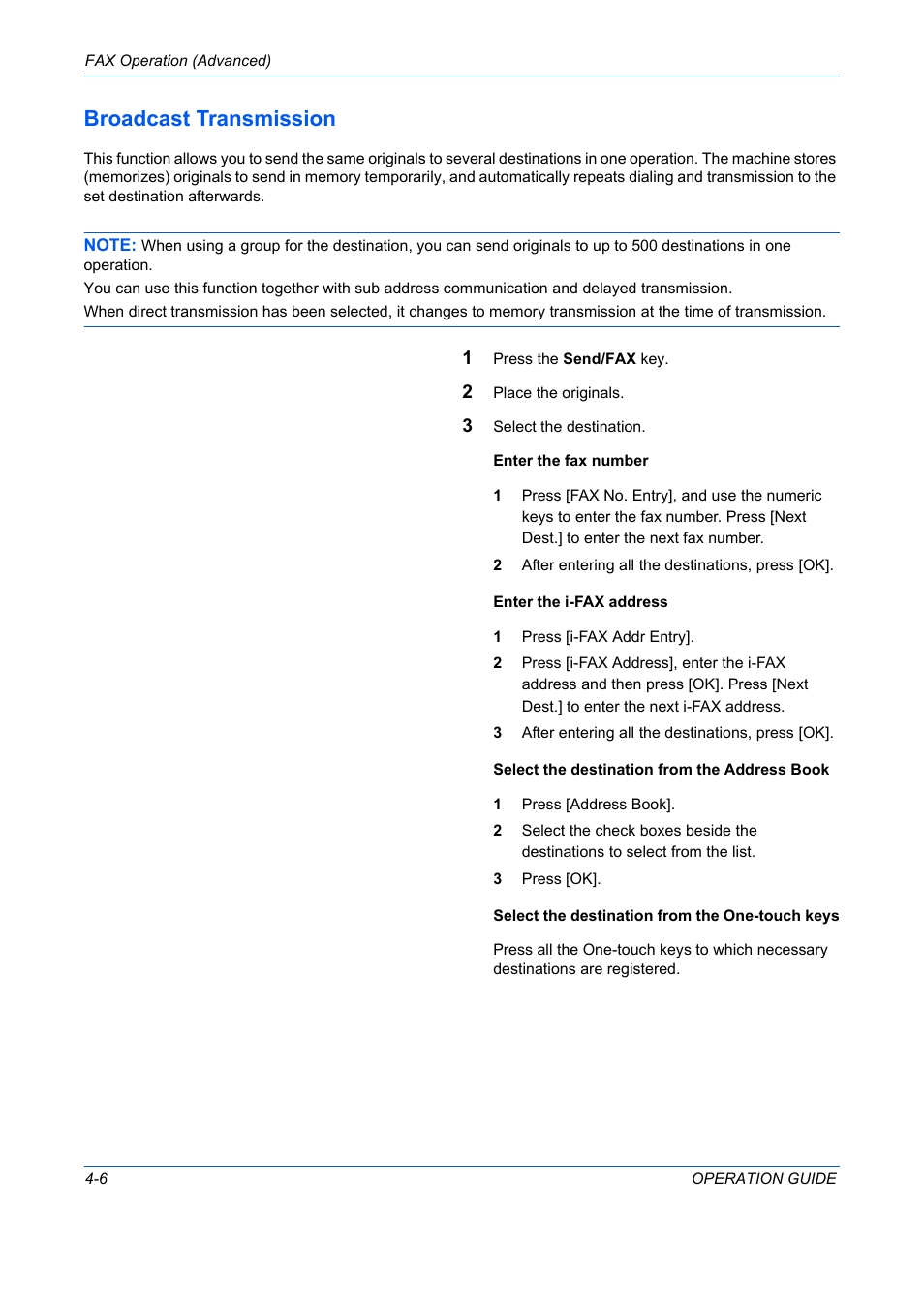 Broadcast transmission -6, Broadcast transmission | TA Triumph-Adler DC 2242 User Manual | Page 69 / 223