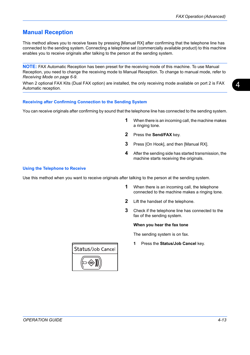 Manual reception -13, Manual reception | TA Triumph-Adler DC 2242 User Manual | Page 76 / 223