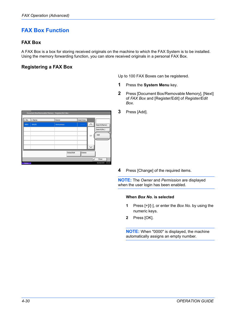 Fax box function -30, Fax box function, Fax box | Registering a fax box | TA Triumph-Adler DC 2242 User Manual | Page 93 / 223