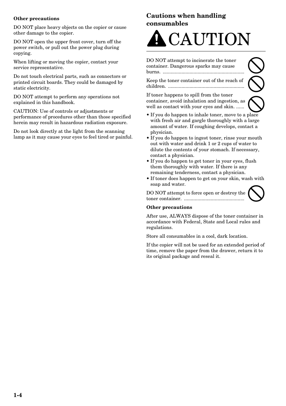 Caution, Cautions when handling consumables | TA Triumph-Adler DC 2315 User Manual | Page 12 / 91