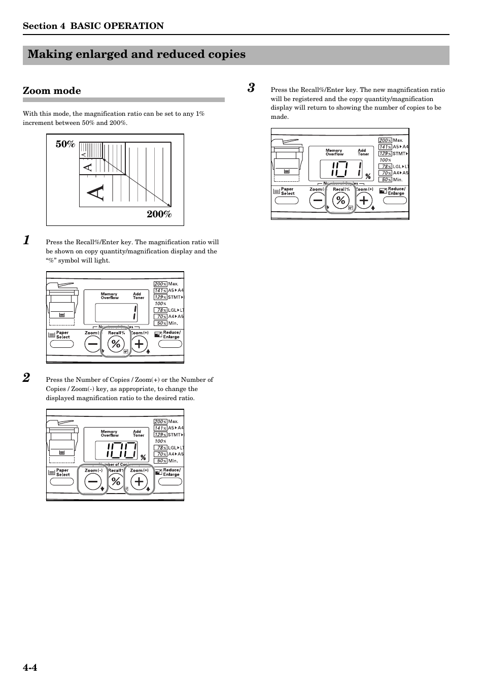 Making enlarged and reduced copies, Zoom mode, Making enlarged and reduced copies -4 | Zoom mode -4 | TA Triumph-Adler DC 2315 User Manual | Page 36 / 91