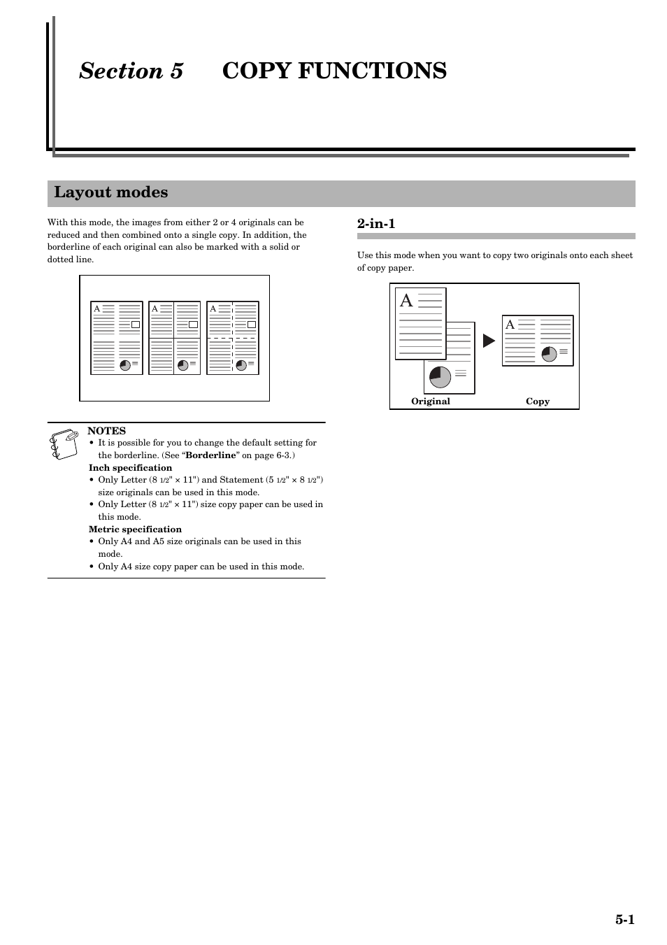 Section 5 copy functions, Layout modes, In-1 | Section 5, Copy functions -1, Layout modes -1, In-1 -1 | TA Triumph-Adler DC 2315 User Manual | Page 41 / 91