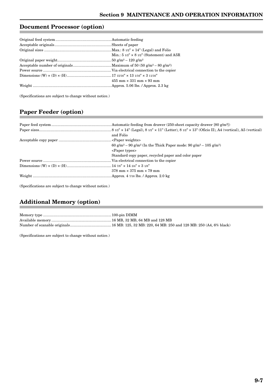 Document processor (option), Paper feeder (option), Additional memory (option) | 7 document processor (option) | TA Triumph-Adler DC 2315 User Manual | Page 83 / 91