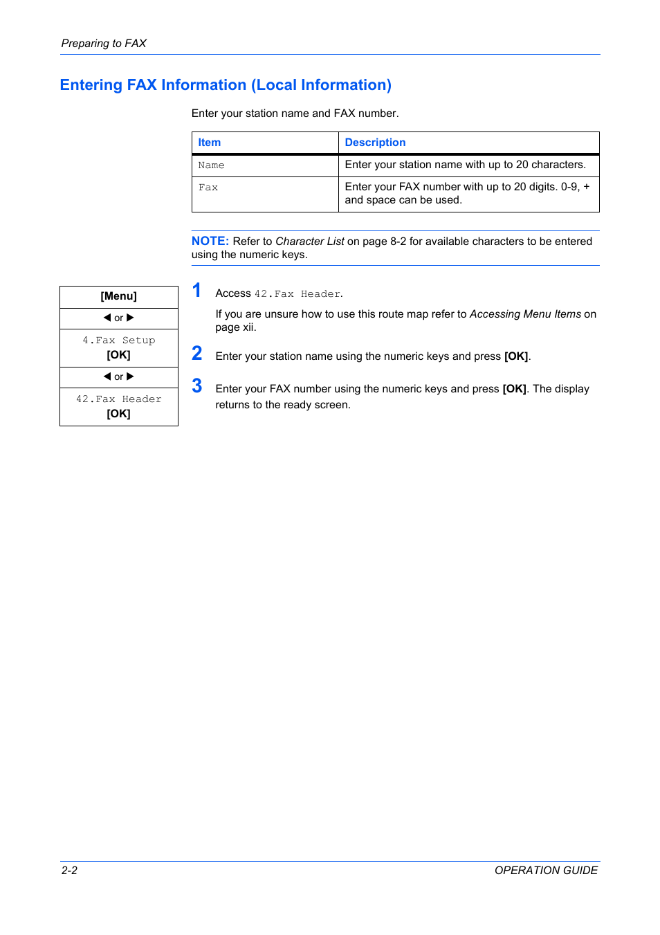 Entering fax information (local information) | TA Triumph-Adler DC 2316 User Manual | Page 107 / 163