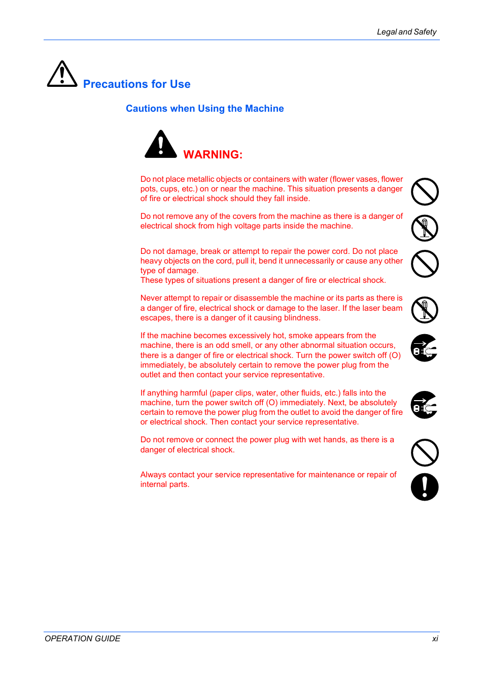 Precautions for use, Cautions when using the machine, Warning | TA Triumph-Adler DC 2316 User Manual | Page 13 / 163