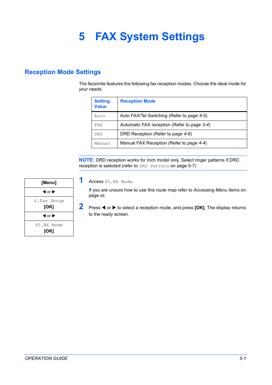 5 fax system settings, Reception mode settings | TA Triumph-Adler DC 2316 User Manual | Page 134 / 163