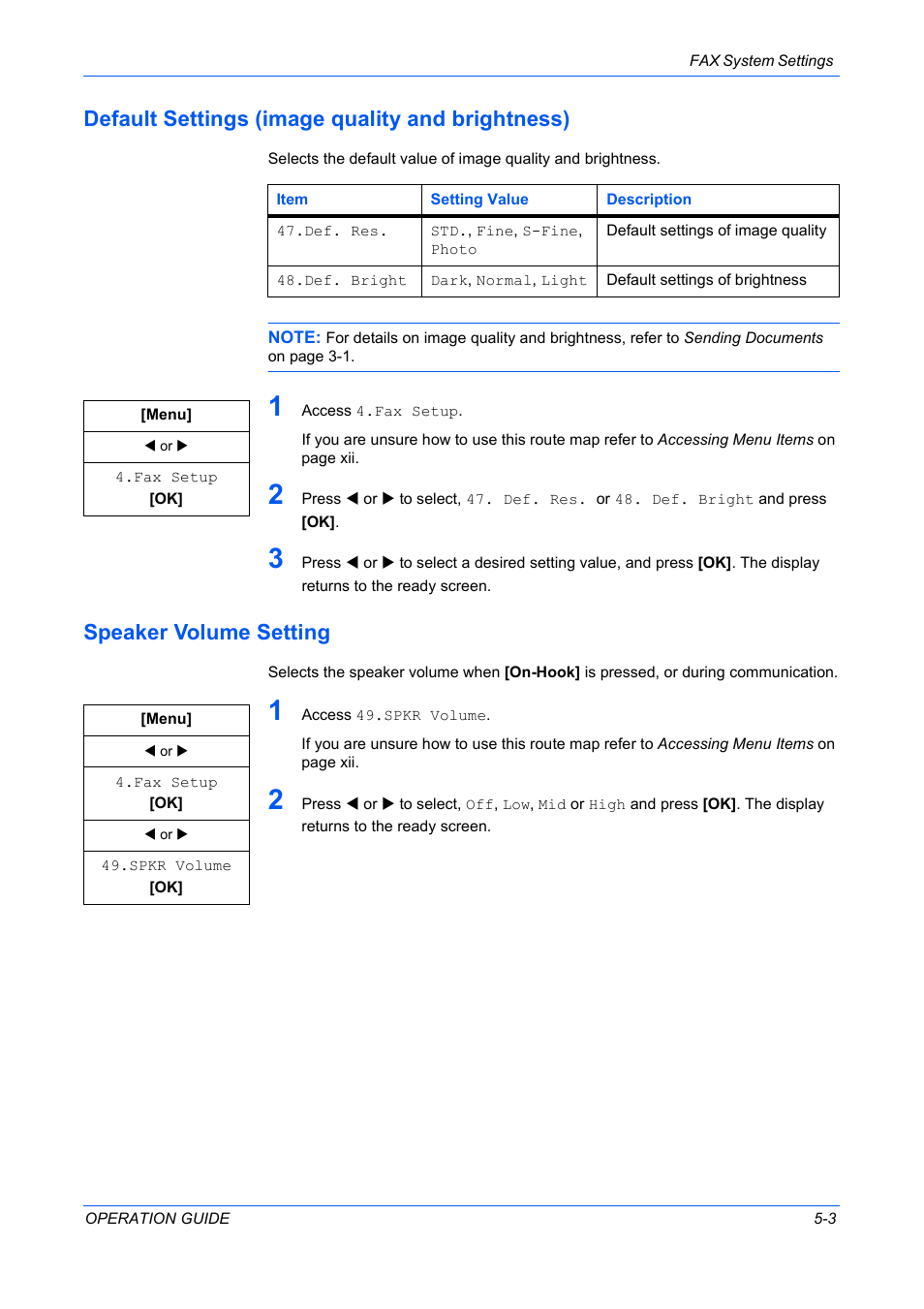 Default settings (image quality and brightness), Speaker volume setting | TA Triumph-Adler DC 2316 User Manual | Page 136 / 163