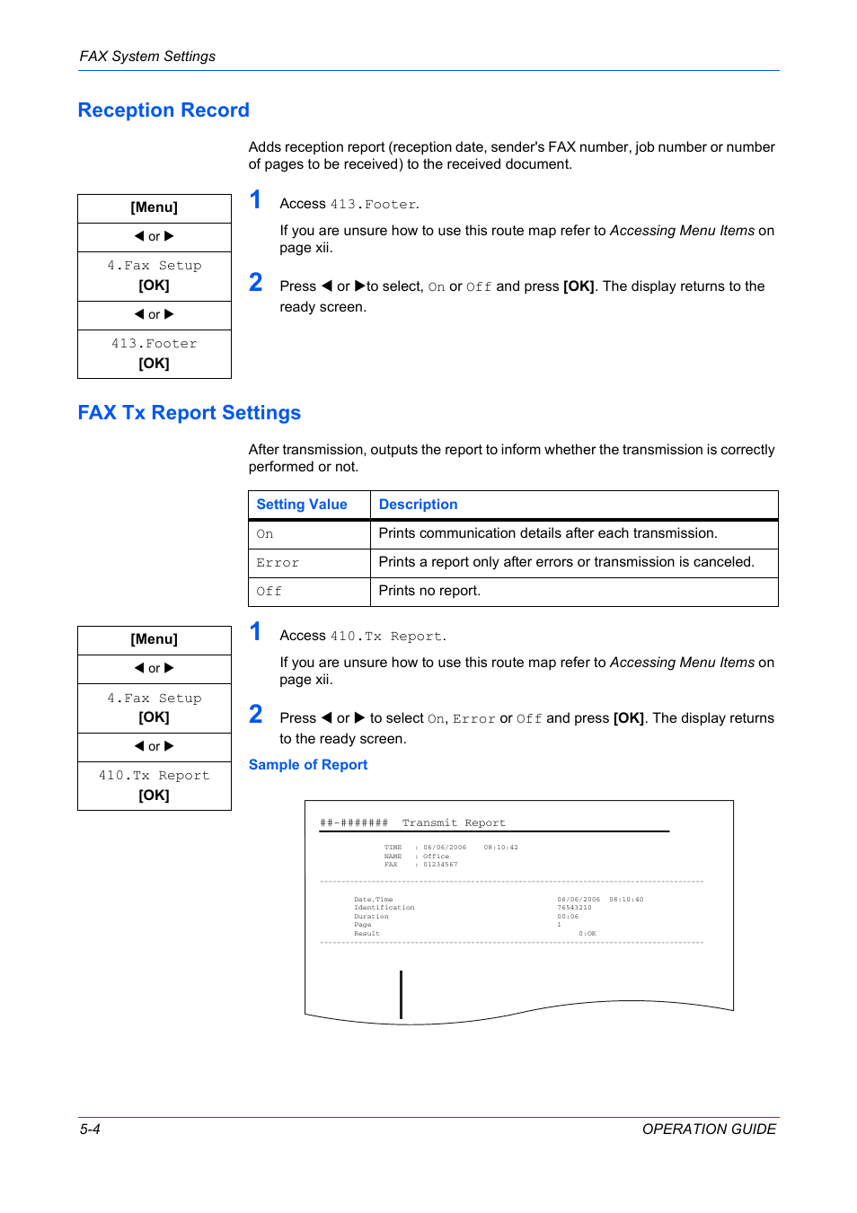 Reception record, Fax tx report settings | TA Triumph-Adler DC 2316 User Manual | Page 137 / 163