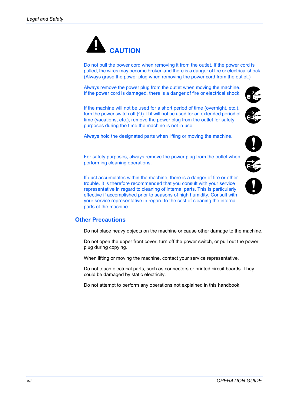 Other precautions, Caution | TA Triumph-Adler DC 2316 User Manual | Page 14 / 163
