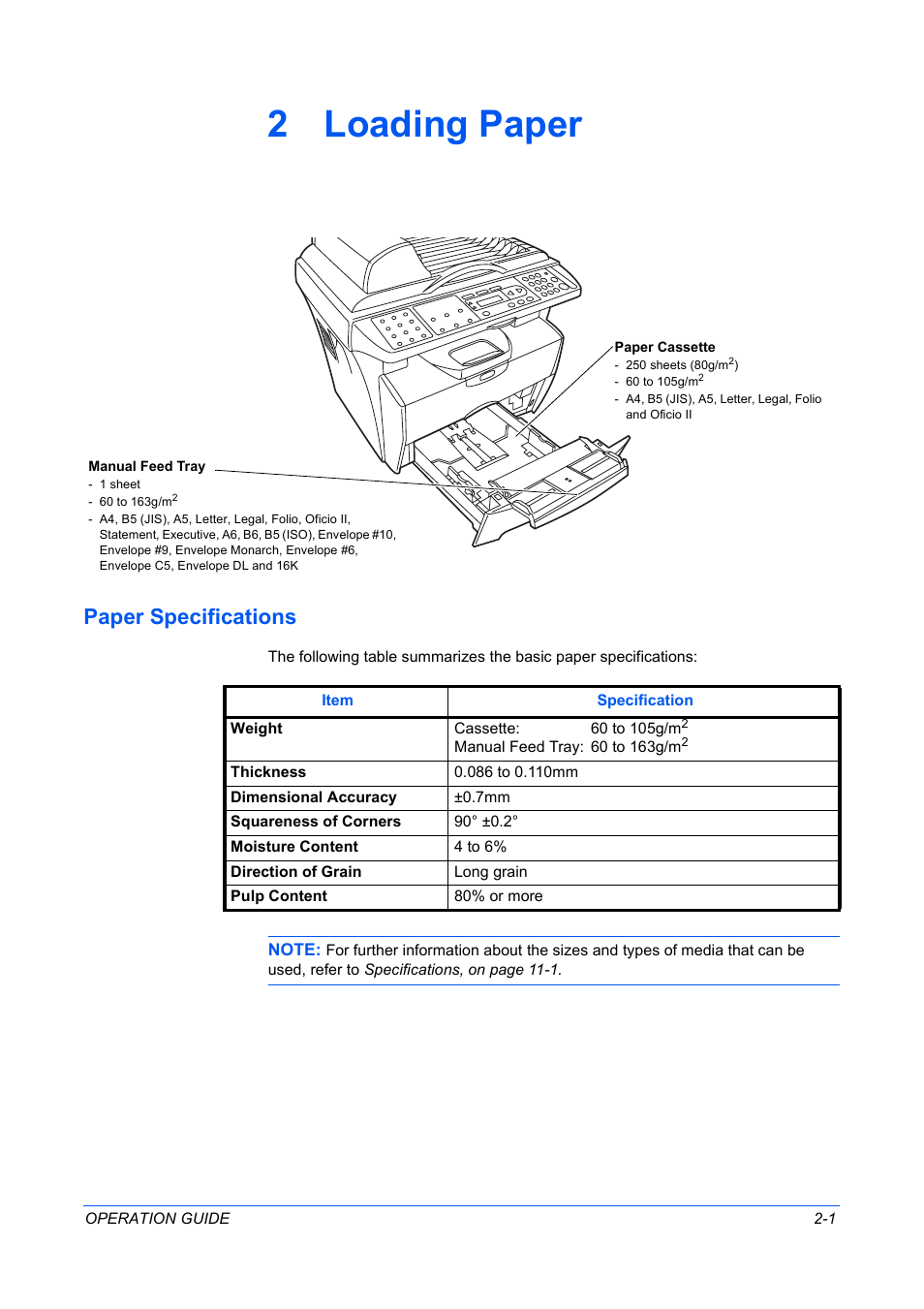 2 loading paper, Paper specifications, Loading paper | Paper specifications -1 | TA Triumph-Adler DC 2316 User Manual | Page 27 / 163
