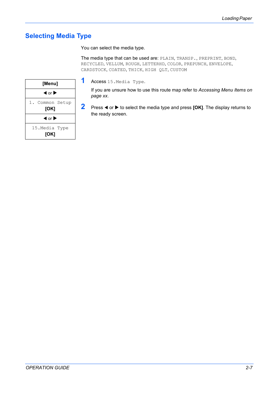 Selecting media type, Selecting media type -7 | TA Triumph-Adler DC 2316 User Manual | Page 33 / 163
