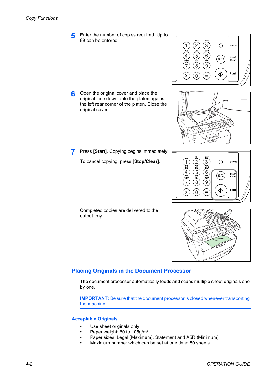 Placing originals in the document processor, Placing originals in the document processor -2 | TA Triumph-Adler DC 2316 User Manual | Page 42 / 163