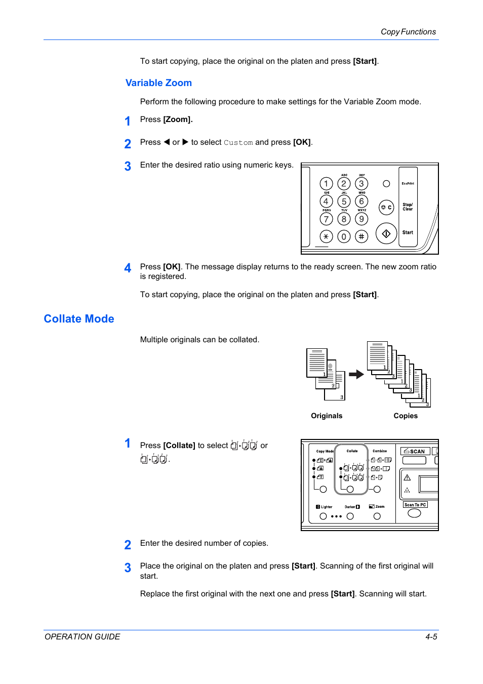 Variable zoom, Collate mode, Variable zoom -5 collate mode -5 | TA Triumph-Adler DC 2316 User Manual | Page 45 / 163