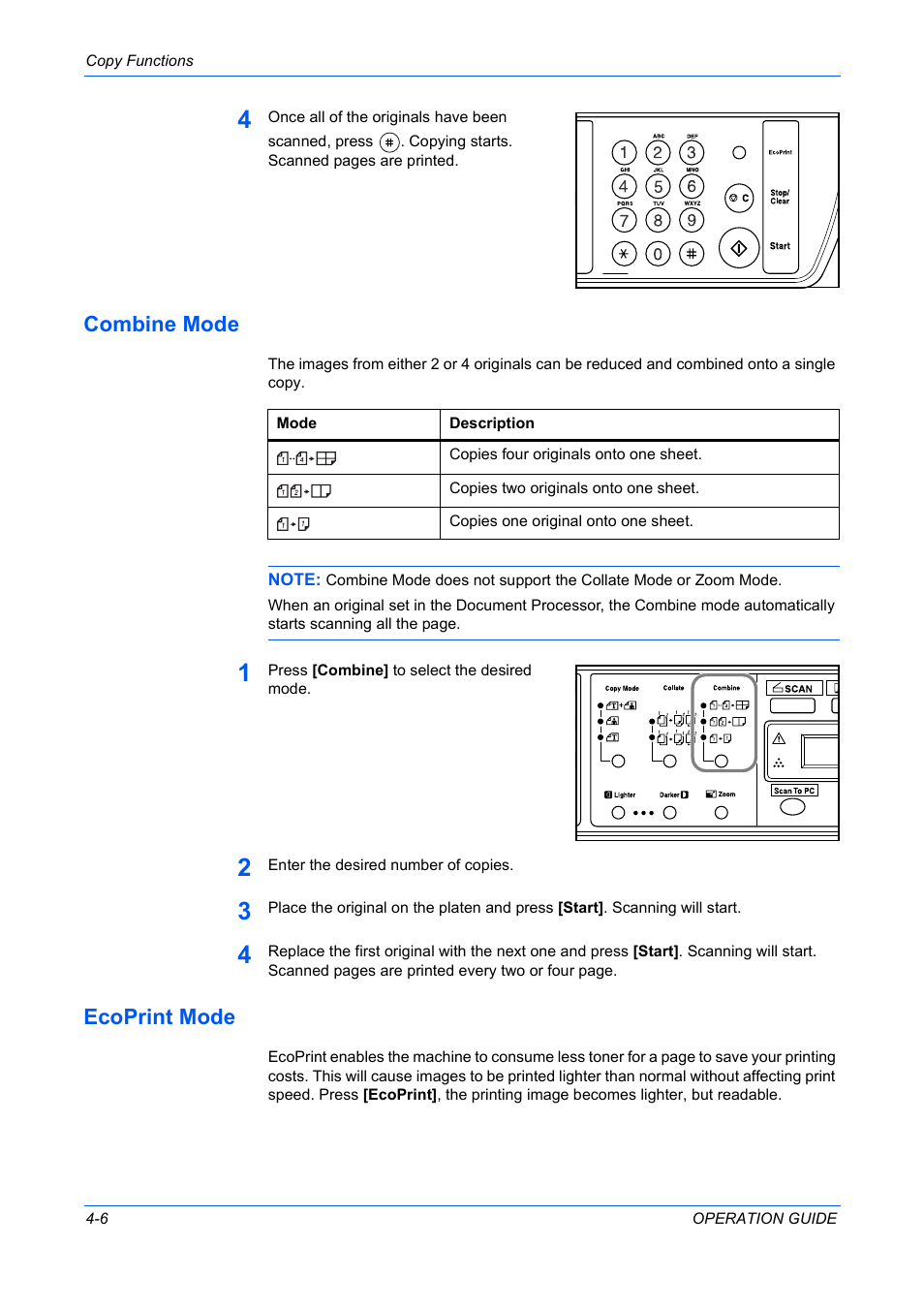 Combine mode, Ecoprint mode, Combine mode -6 ecoprint mode -6 | TA Triumph-Adler DC 2316 User Manual | Page 46 / 163