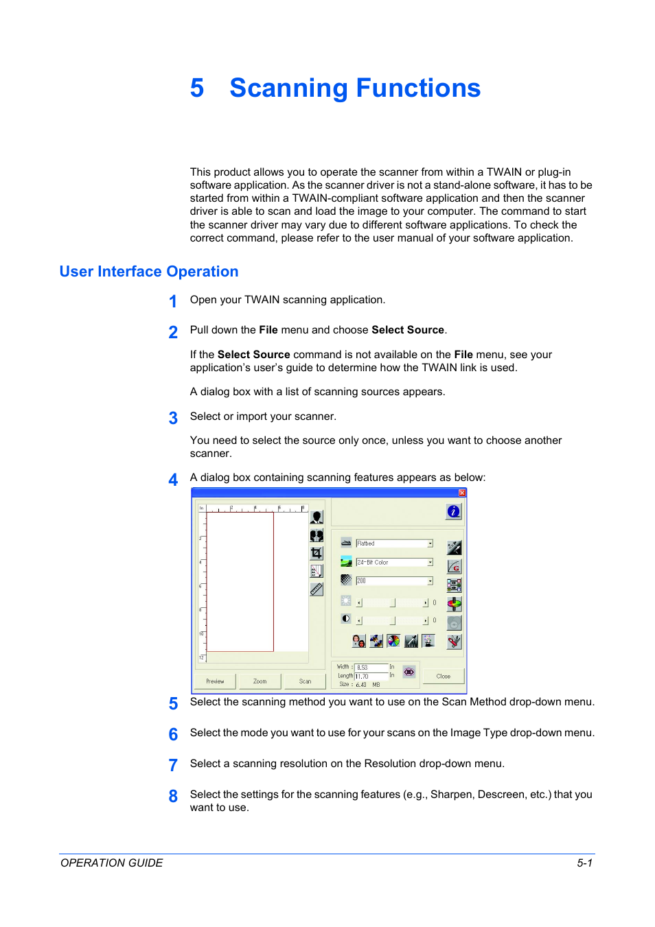 5 scanning functions, User interface operation, Scanning functions | User interface operation -1 | TA Triumph-Adler DC 2316 User Manual | Page 47 / 163