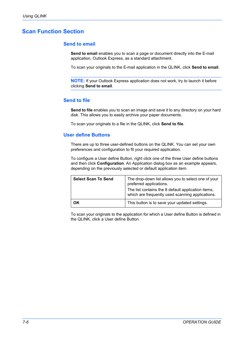Scan function section, Send to email, Send to file | User define buttons | TA Triumph-Adler DC 2316 User Manual | Page 60 / 163