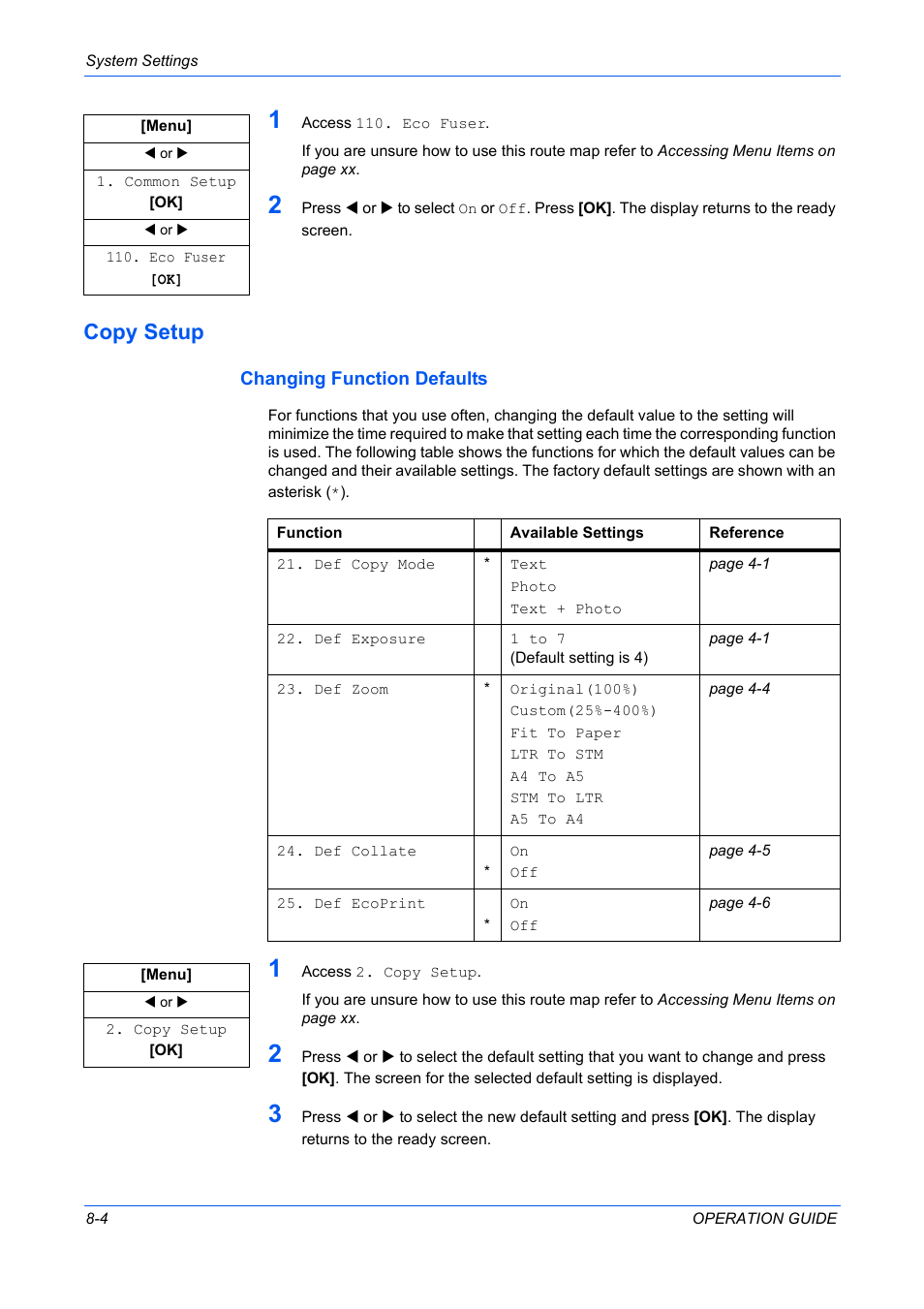 Copy setup, Changing function defaults, Copy setup -4 changing function defaults -4 | TA Triumph-Adler DC 2316 User Manual | Page 64 / 163