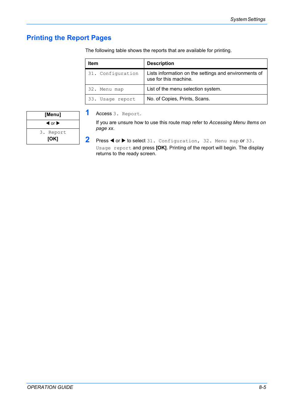 Printing the report pages | TA Triumph-Adler DC 2316 User Manual | Page 65 / 163