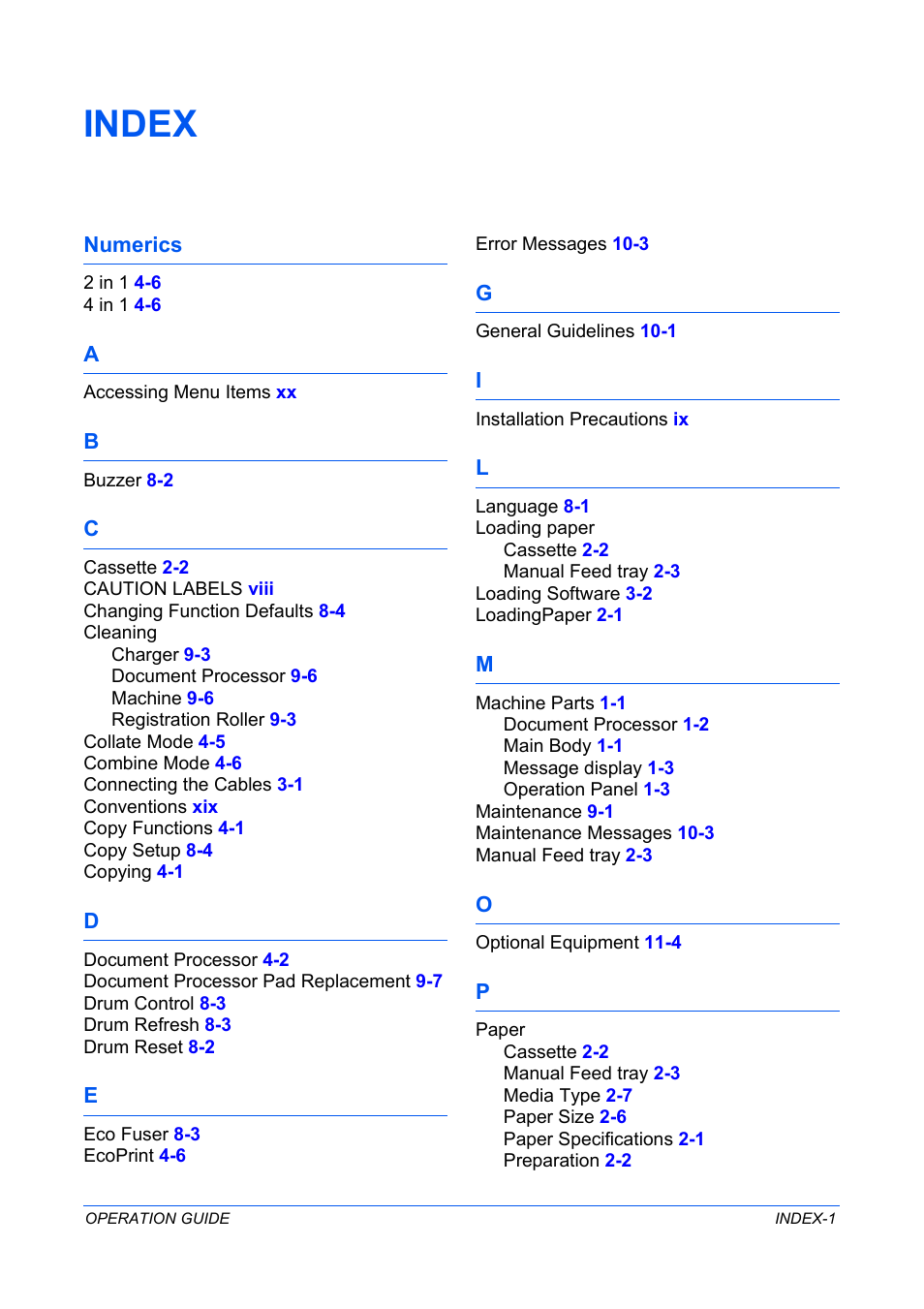Index | TA Triumph-Adler DC 2316 User Manual | Page 90 / 163