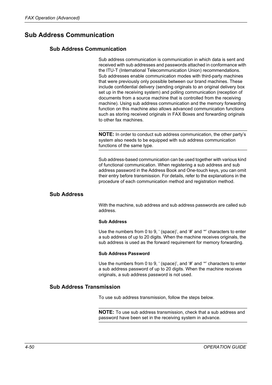 Sub address communication, Sub address, Sub address transmission | Sub address communication -50 | TA Triumph-Adler DC 2325 User Manual | Page 116 / 240