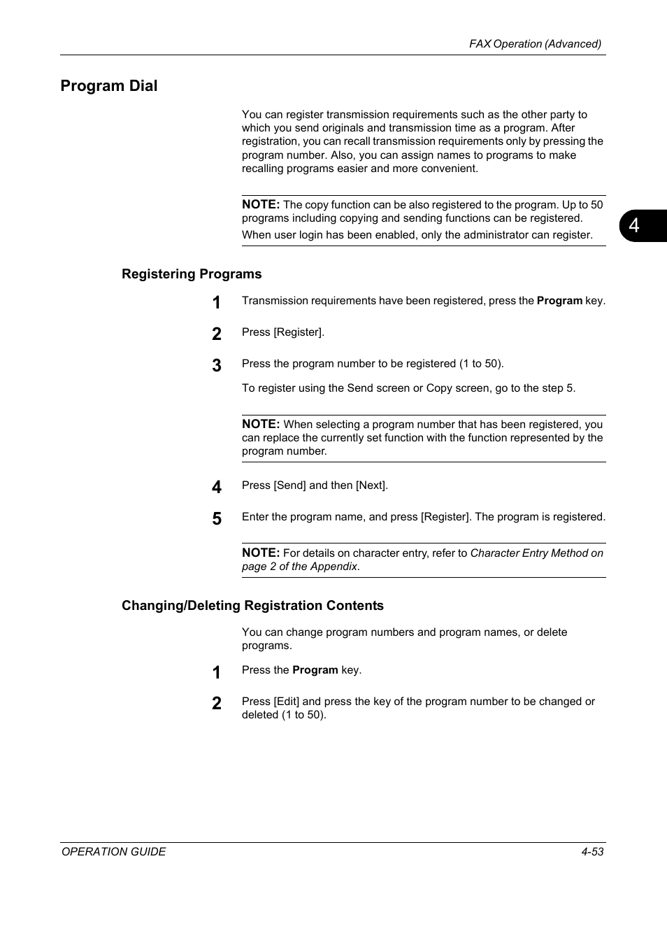 Program dial, Registering programs, Changing/deleting registration contents | Program dial -53 | TA Triumph-Adler DC 2325 User Manual | Page 119 / 240
