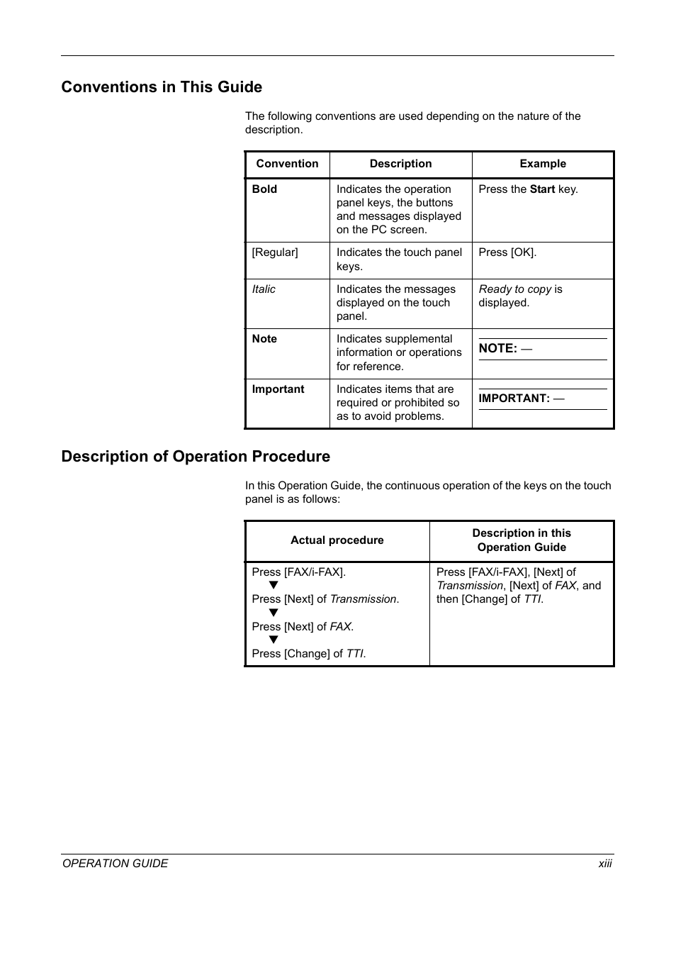 Conventions in this guide, Description of operation procedure | TA Triumph-Adler DC 2325 User Manual | Page 15 / 240