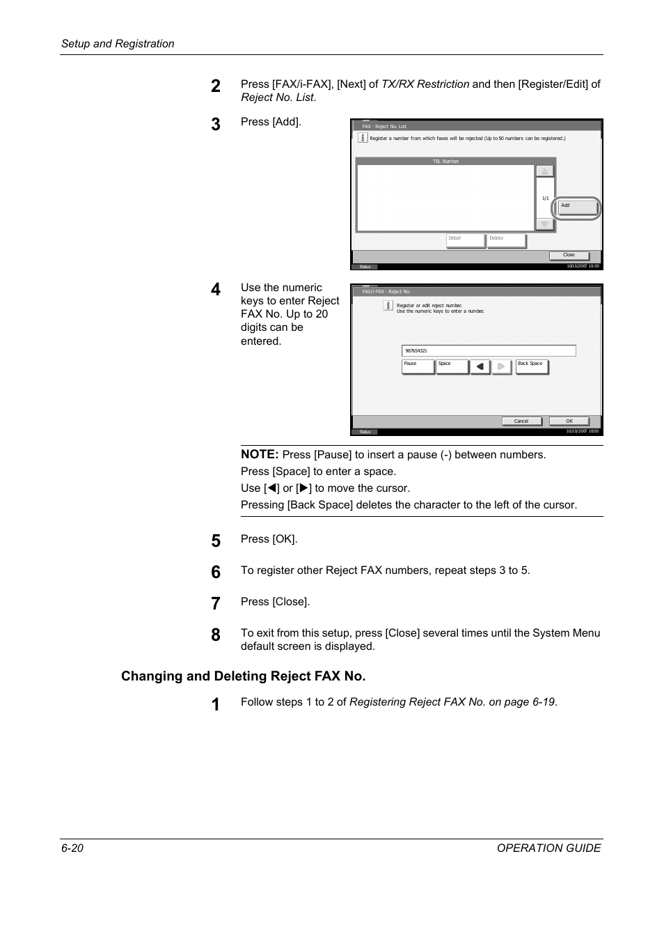 Changing and deleting reject fax no | TA Triumph-Adler DC 2325 User Manual | Page 172 / 240