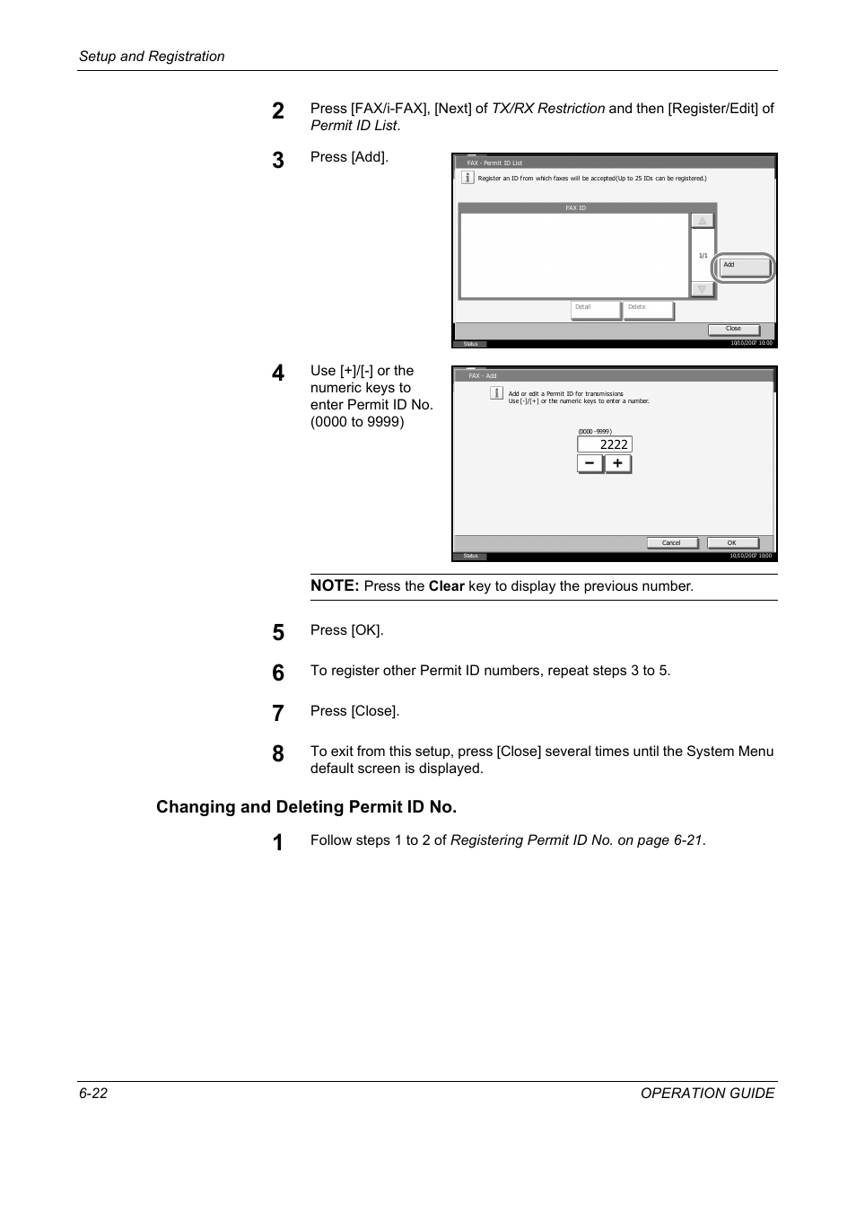 Changing and deleting permit id no | TA Triumph-Adler DC 2325 User Manual | Page 174 / 240