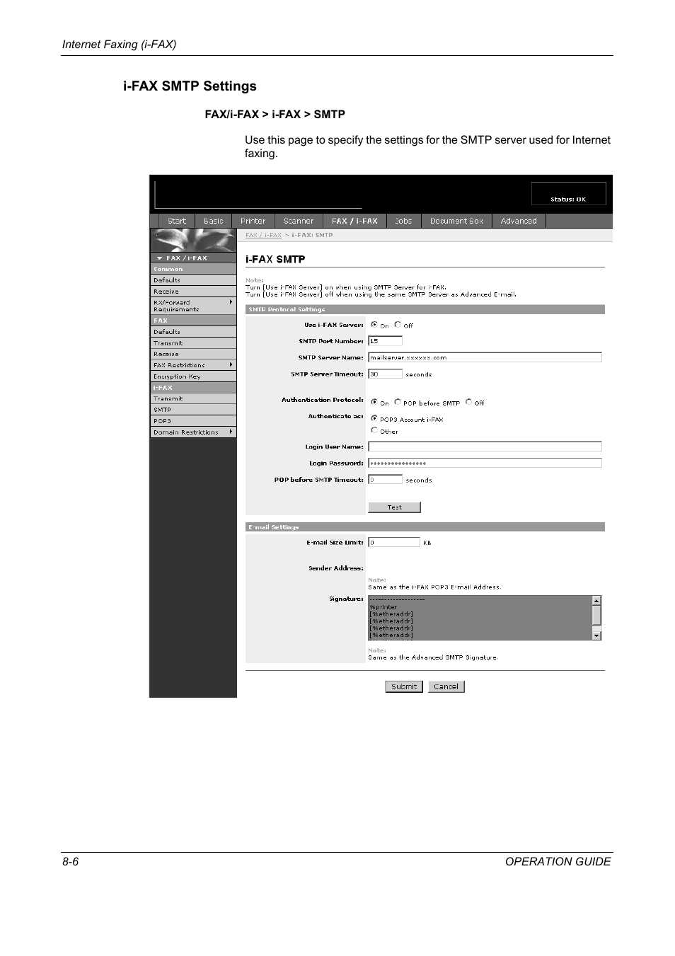 I-fax smtp settings | TA Triumph-Adler DC 2325 User Manual | Page 196 / 240