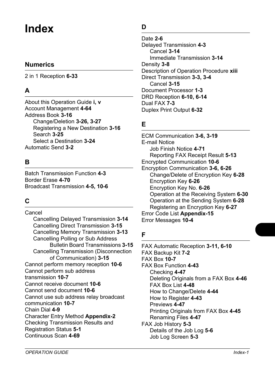 Index | TA Triumph-Adler DC 2325 User Manual | Page 237 / 240