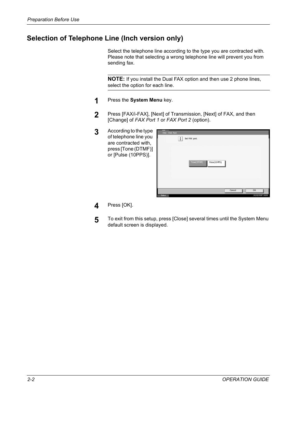 Selection of telephone line (inch version only), Selection of telephone line (inch version only) -2 | TA Triumph-Adler DC 2325 User Manual | Page 28 / 240