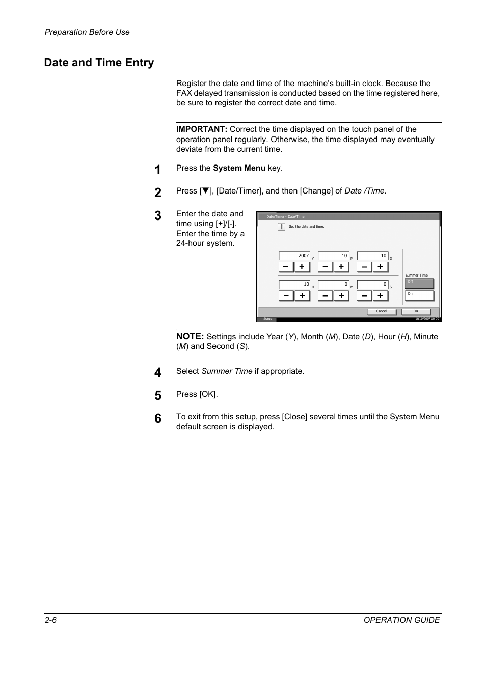 Date and time entry, Date and time entry -6 | TA Triumph-Adler DC 2325 User Manual | Page 32 / 240