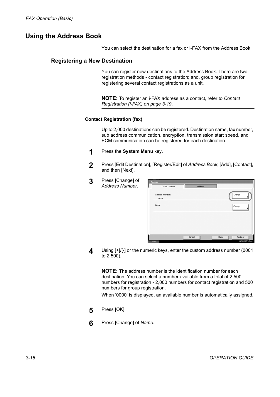 Using the address book, Registering a new destination, Using the address book -16 | TA Triumph-Adler DC 2325 User Manual | Page 48 / 240